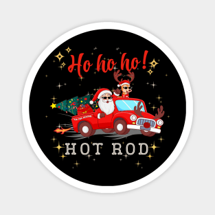 Ho Ho Ho Hot Rod Christmas Santa Reindeer Racing Truck Magnet